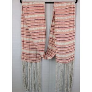 Free People Womens Scarf Fringe Sriped Lightweight Boho Festival Embroidered